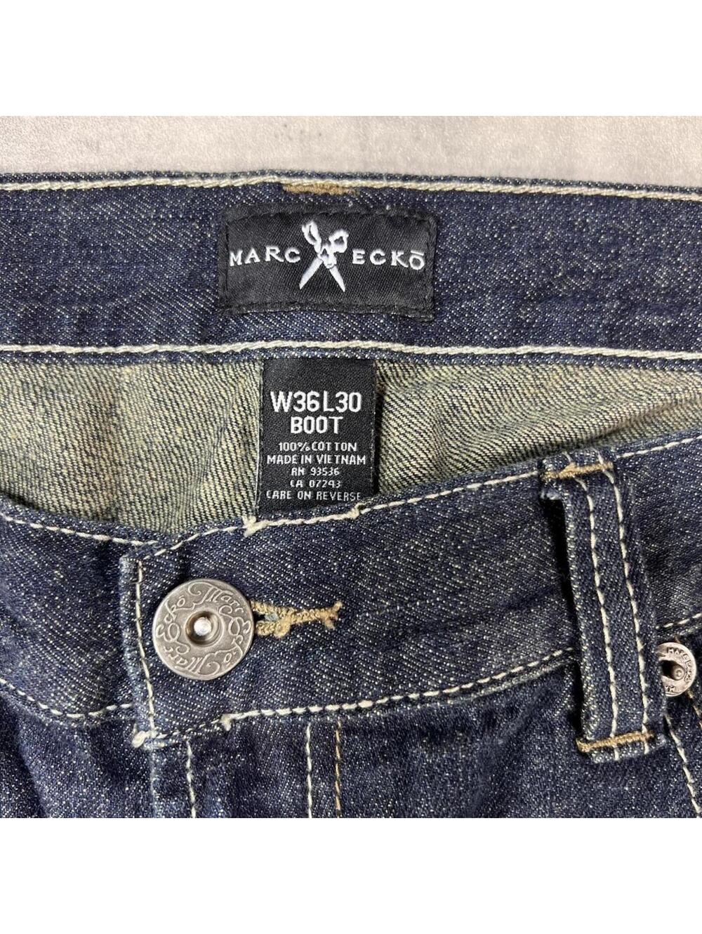 Y2K Dark Wash Marc Ecko Grunge Bootcut Skater Denim Jeans - Picture 4 of 8